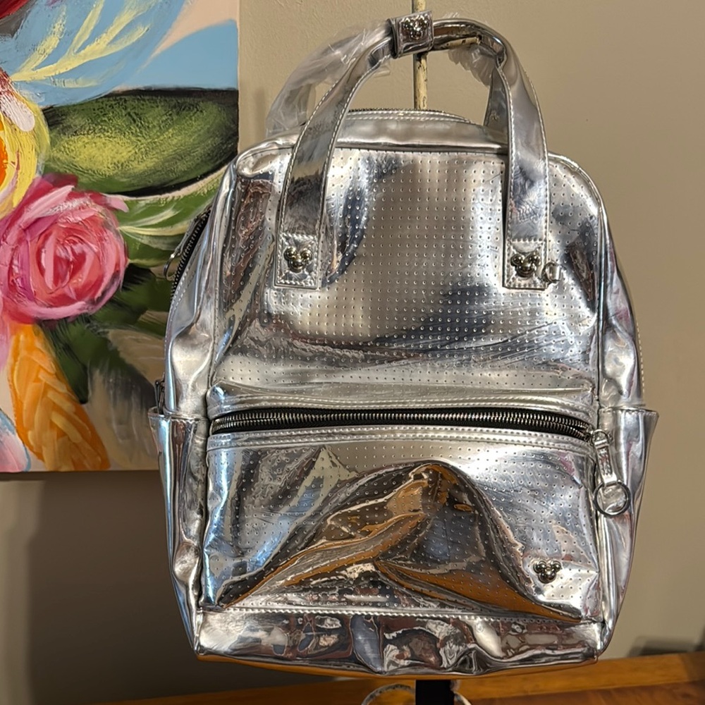 Disney Silver Backpack with Metallic Finish - show off your Disney Pins
